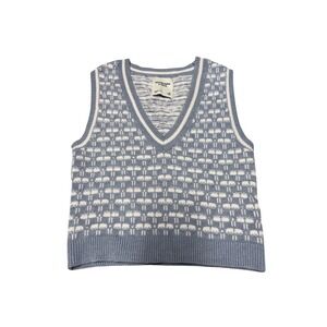 Abercrombie & Fitch Blue White Geometric V-Neck Sweater Vest XS 15050973